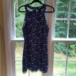Vila brand cobalt floral dress with lace detail
